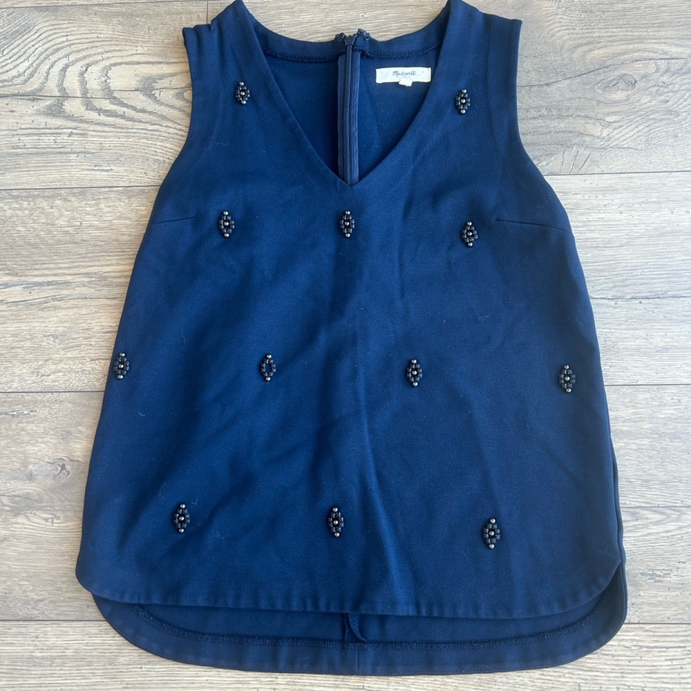 Madewell Navy Sleeveless Top with Beaded Accents